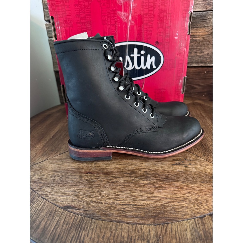 Justin McKean Black Water Buffalo 7in Womens Roper Toe Boots RP535 Size 9.5 B